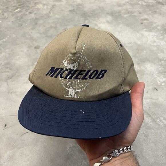 Vintage Michelob Beer Golf Snapback Hat 90s Made in USA Brown Blue Dad Cap - Picture 1 of 7